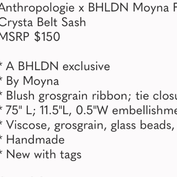 Anthropologie x BHLDN Moyna Frostlight Grosgrain Crysta Belt Sash $150 - Picture 5 of 7